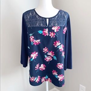 Van Heusen Navy Floral Lace Top Shirt L